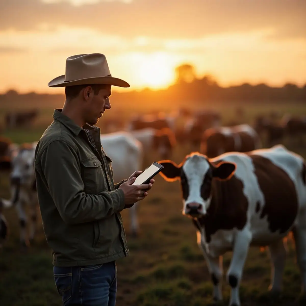 Produtor usando tecnologia na fazenda